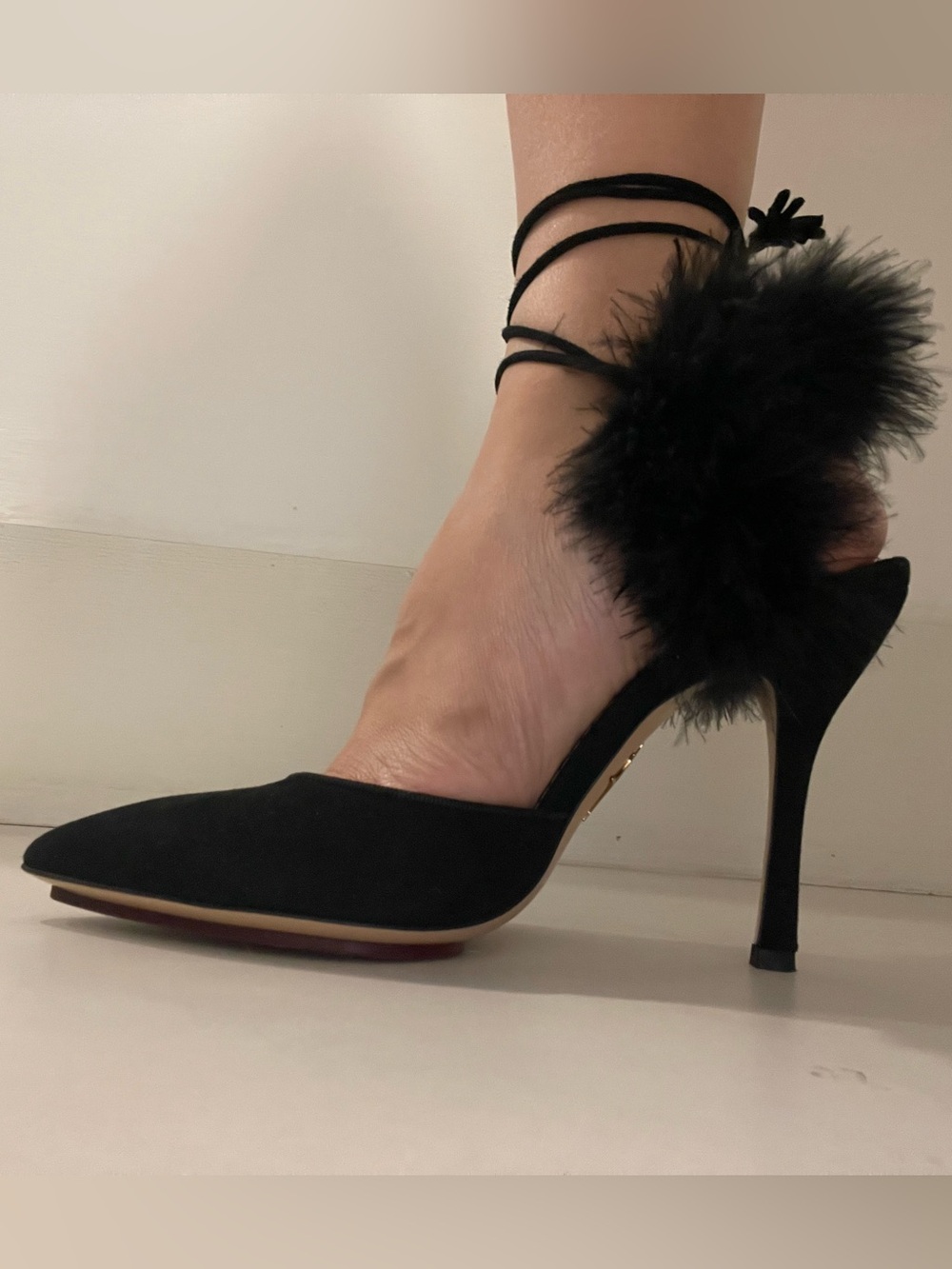 Charlotte Olympia fur suede  heels